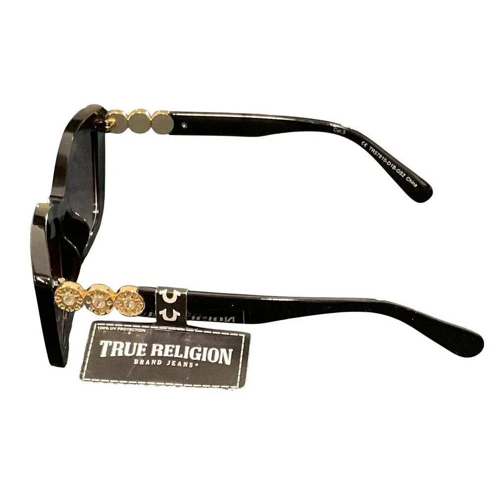 True religion‎ women's sunglasses black gold rhinestone cats eye TR57810 D1B GS2
